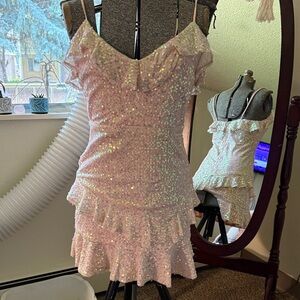 Sequin Pink Ruffle Dress